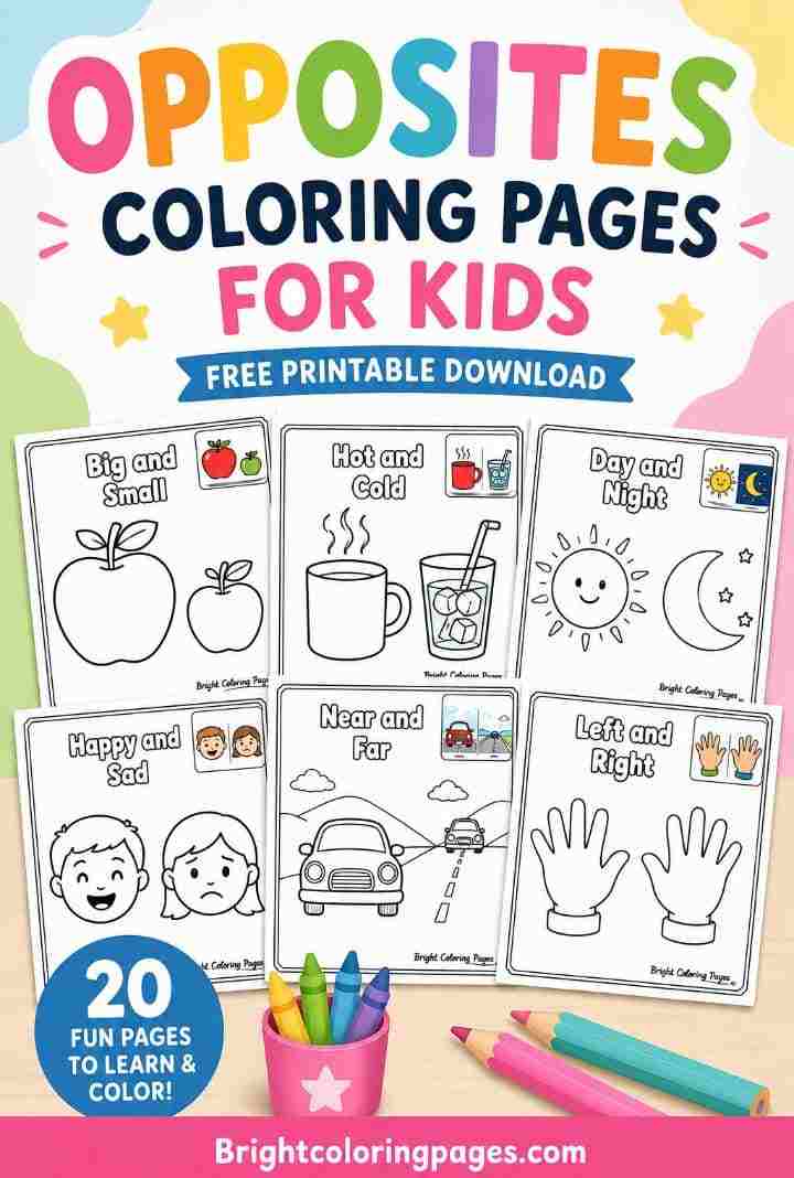 20 Opposites Coloring Pages for Kids (Free Printable Download)