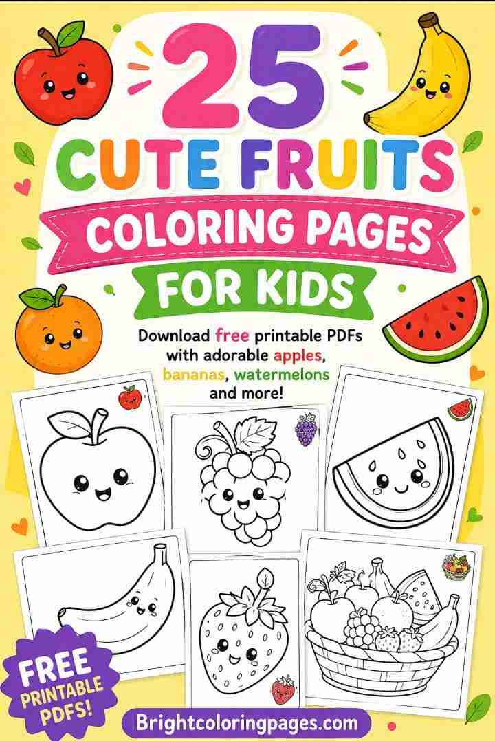 25 Cute Fruits Coloring Pages For Kids (Free Printable Download)