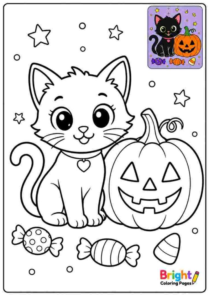 Cute Black Cat coloring page for kids
