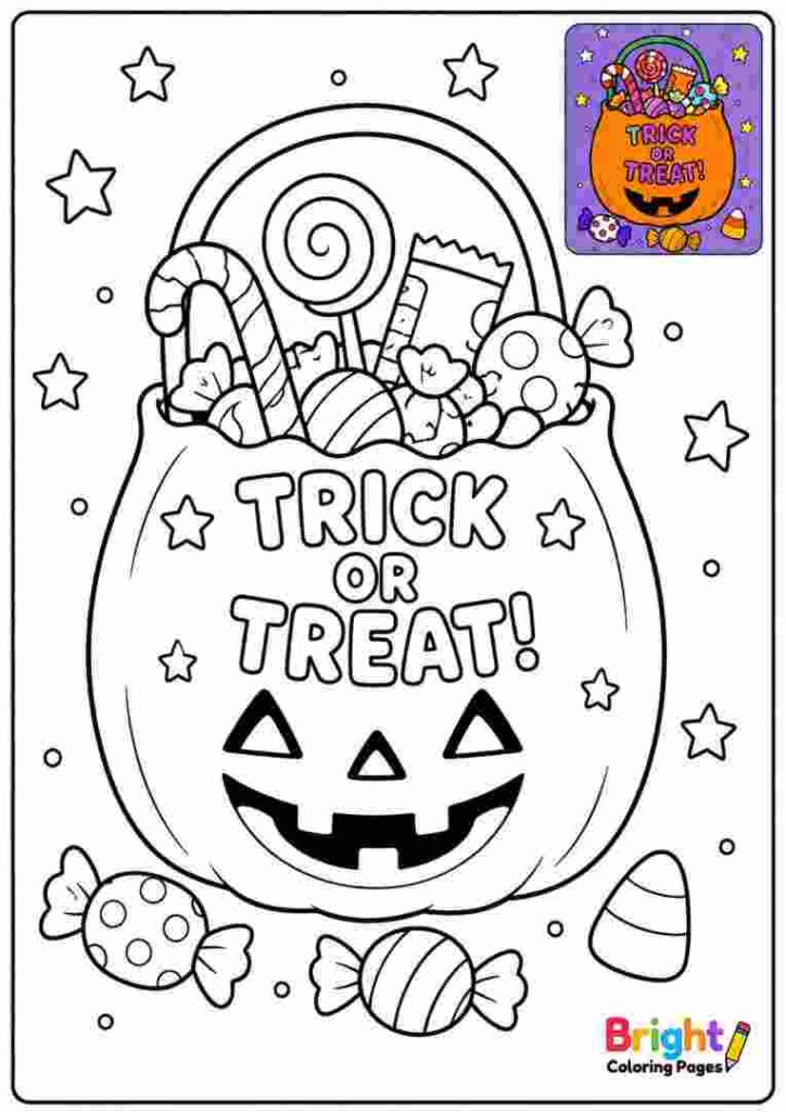 Trick or Treat Candy Bag coloring page