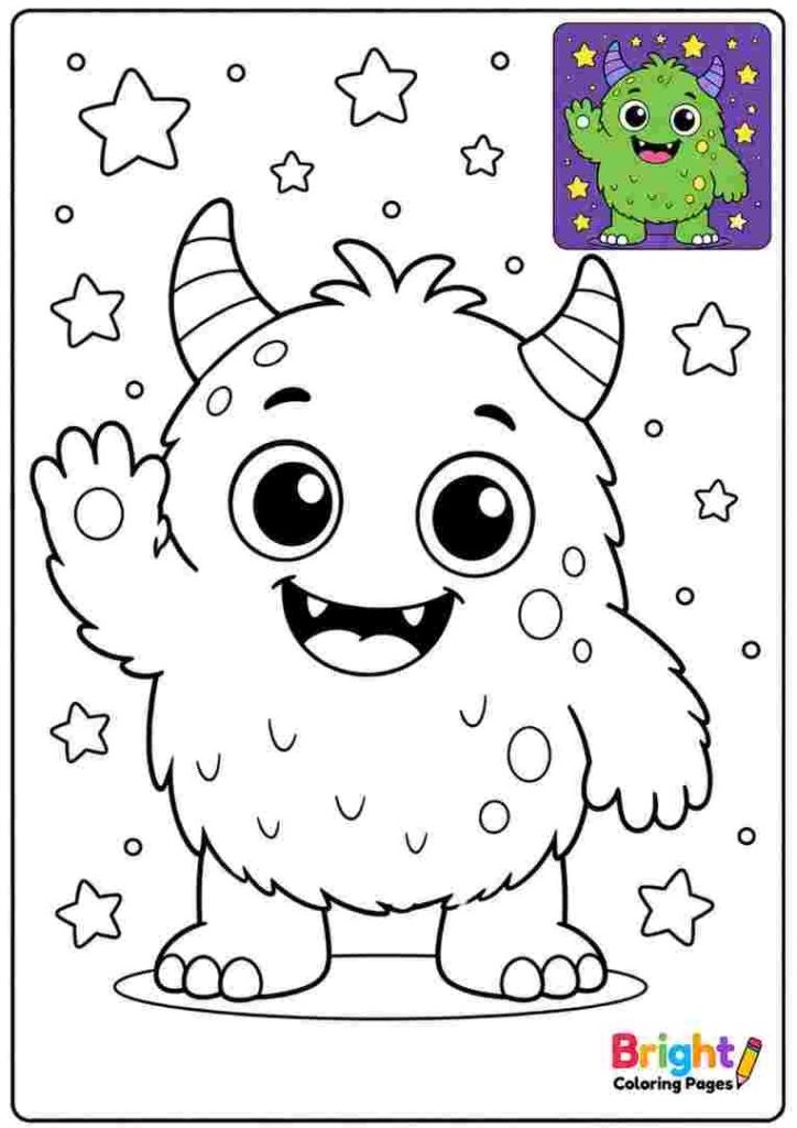 Little Monster Friend Coloring Page for kids