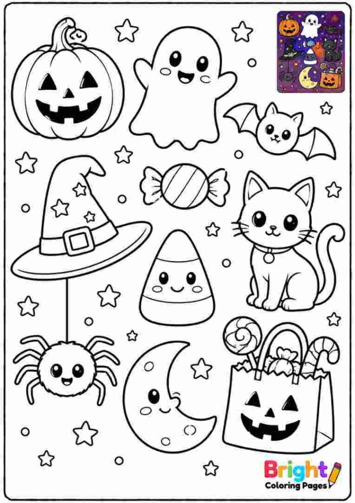 Halloween Theme Mix Page coloring page for kids