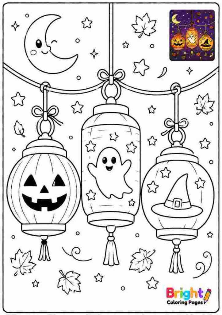 Halloween Lanterns and Stars Coloring Page for kids