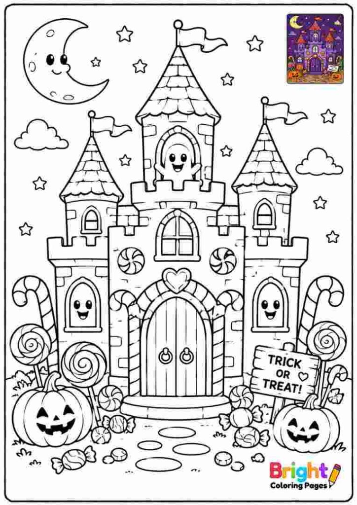 Candy Haunted Castle coloring page for kids