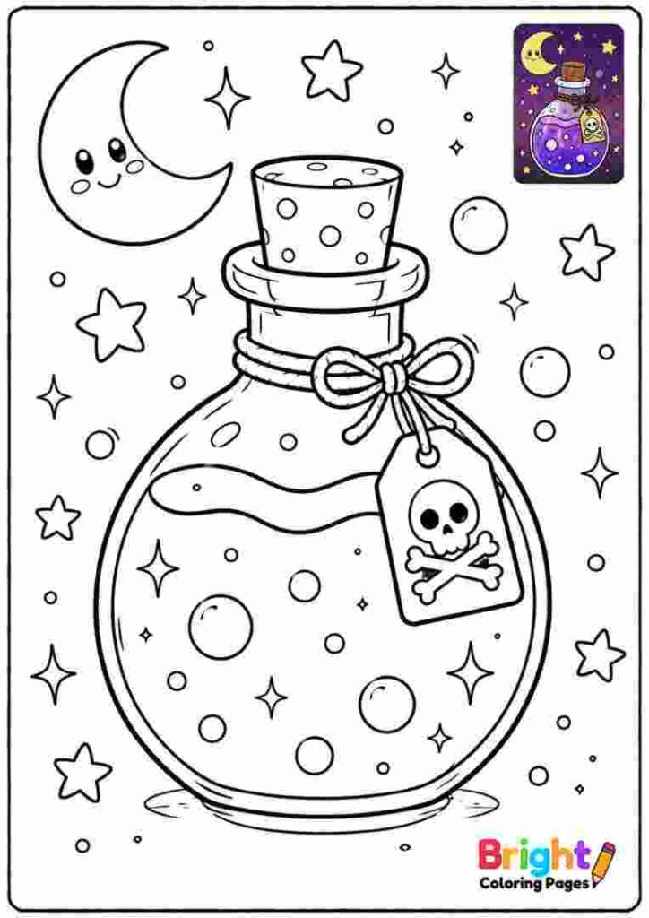 Potion Bottle and Stars Coloring Page for kids