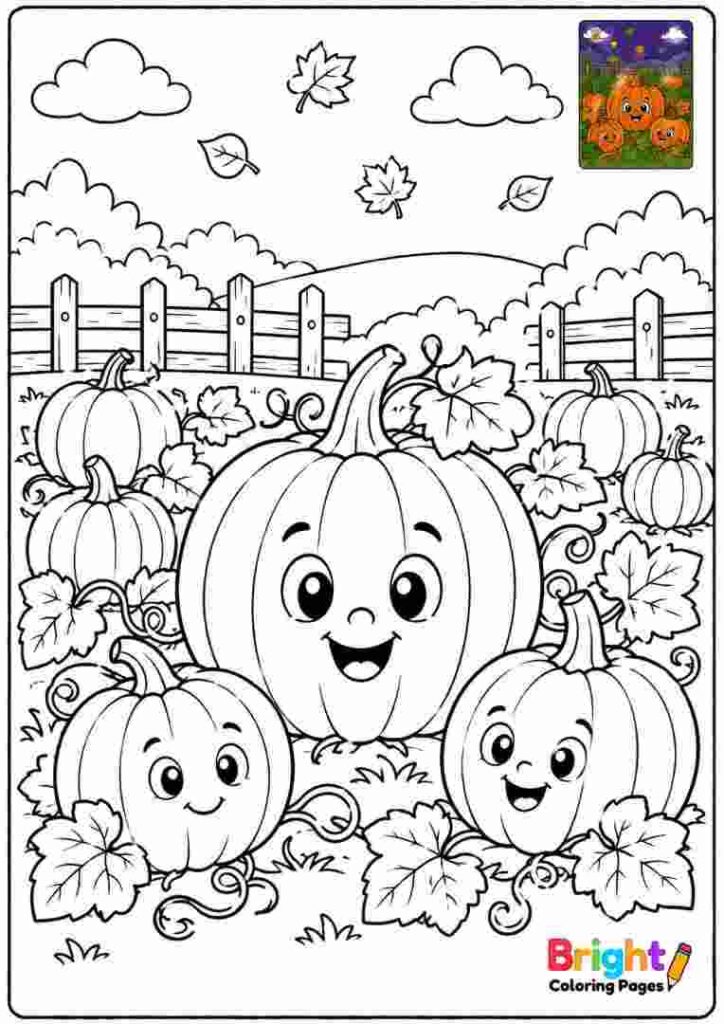Pumpkin Patch Scene Coloring Page for kids