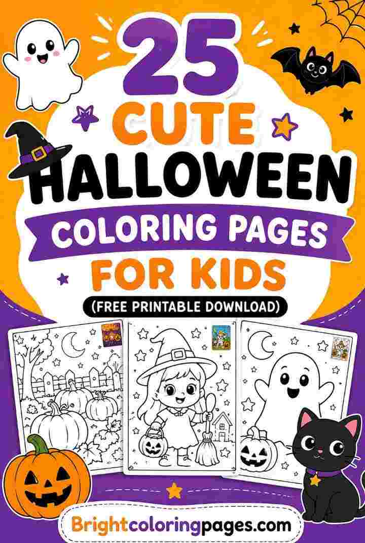 25 Cute Halloween Coloring Pages For Kids (Free Printable Download)