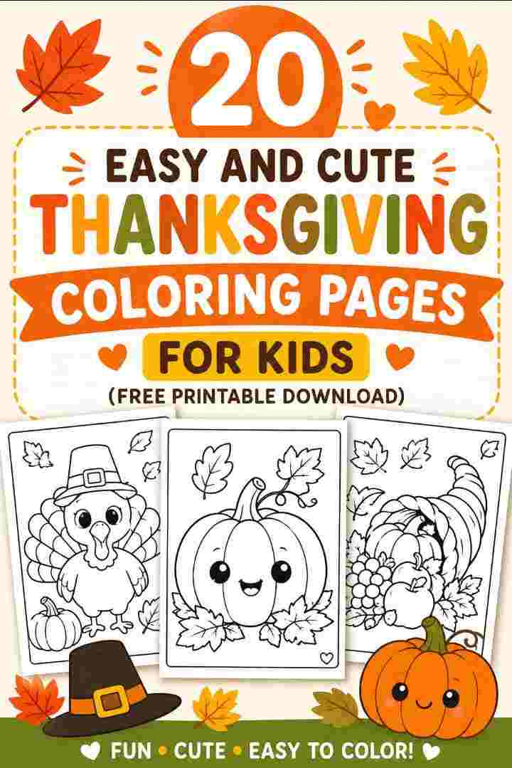 20 Easy and Cute Thanksgiving Coloring Pages For Kids (Free Printable Download)
