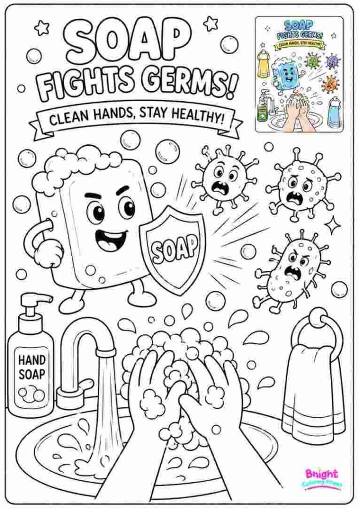Germs and Soap Coloring Page