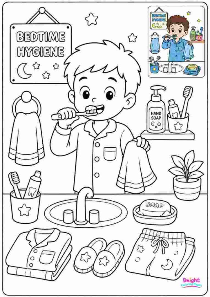 Bedtime Hygiene Coloring Page