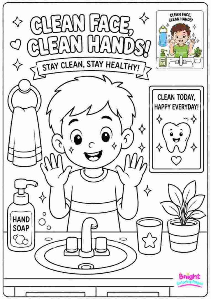 Clean Face and Hands Coloring Page