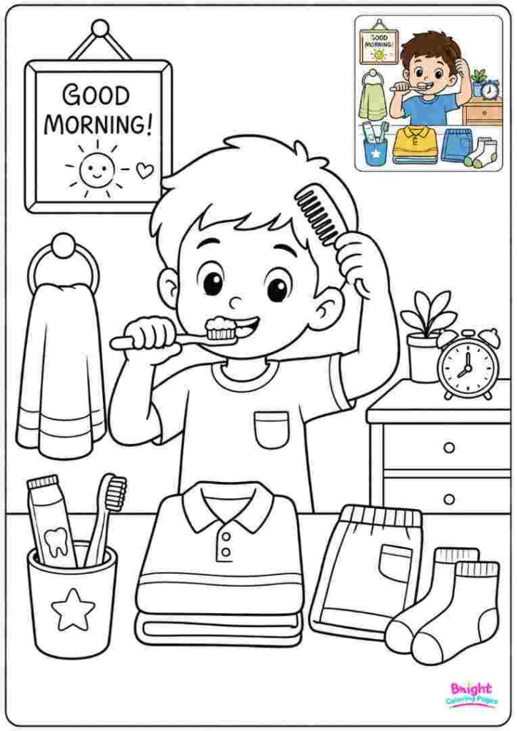 Morning Routine Coloring Page