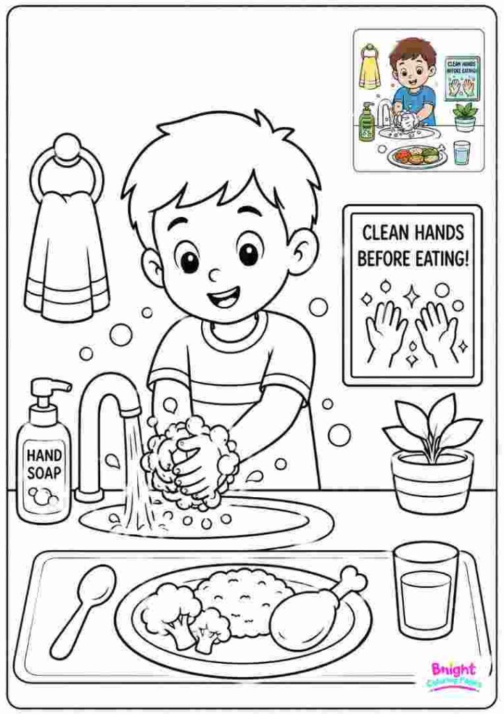 Clean Hands Before Eating Coloring Page
