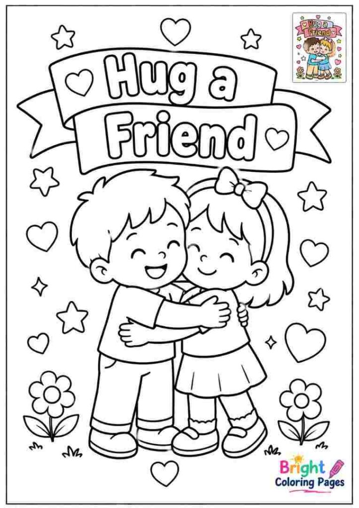 Hug a Friend Coloring Page