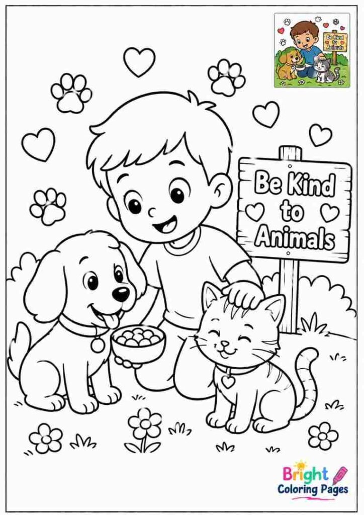 Kindness to Animals Coloring Page