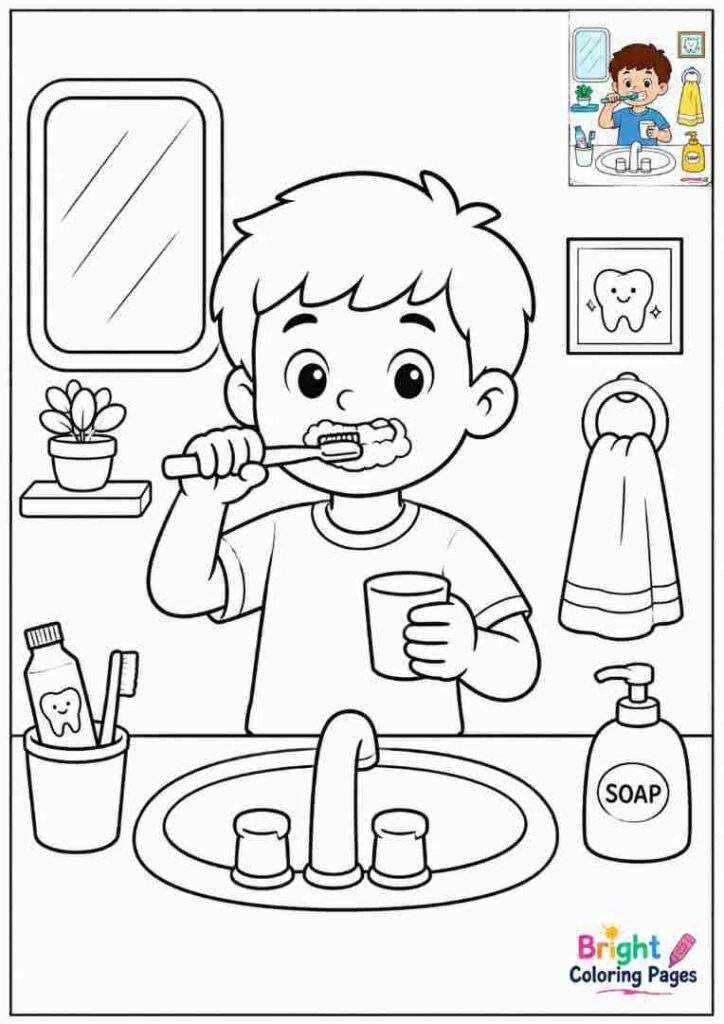 Brushing Teeth Coloring Page
