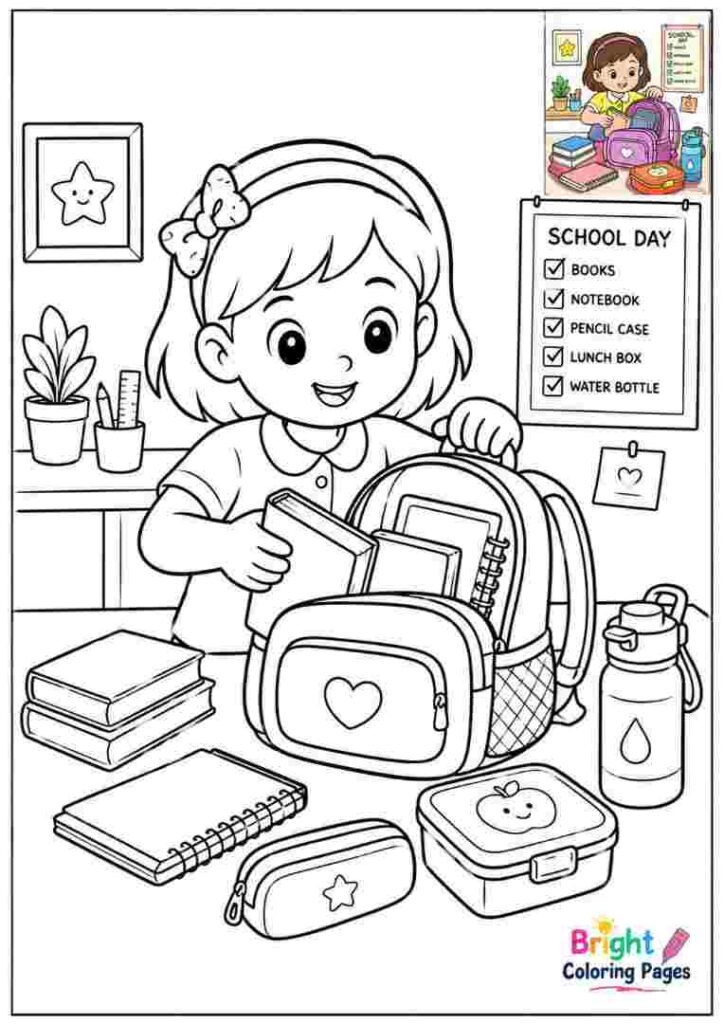Packing a School Bag Coloring Page