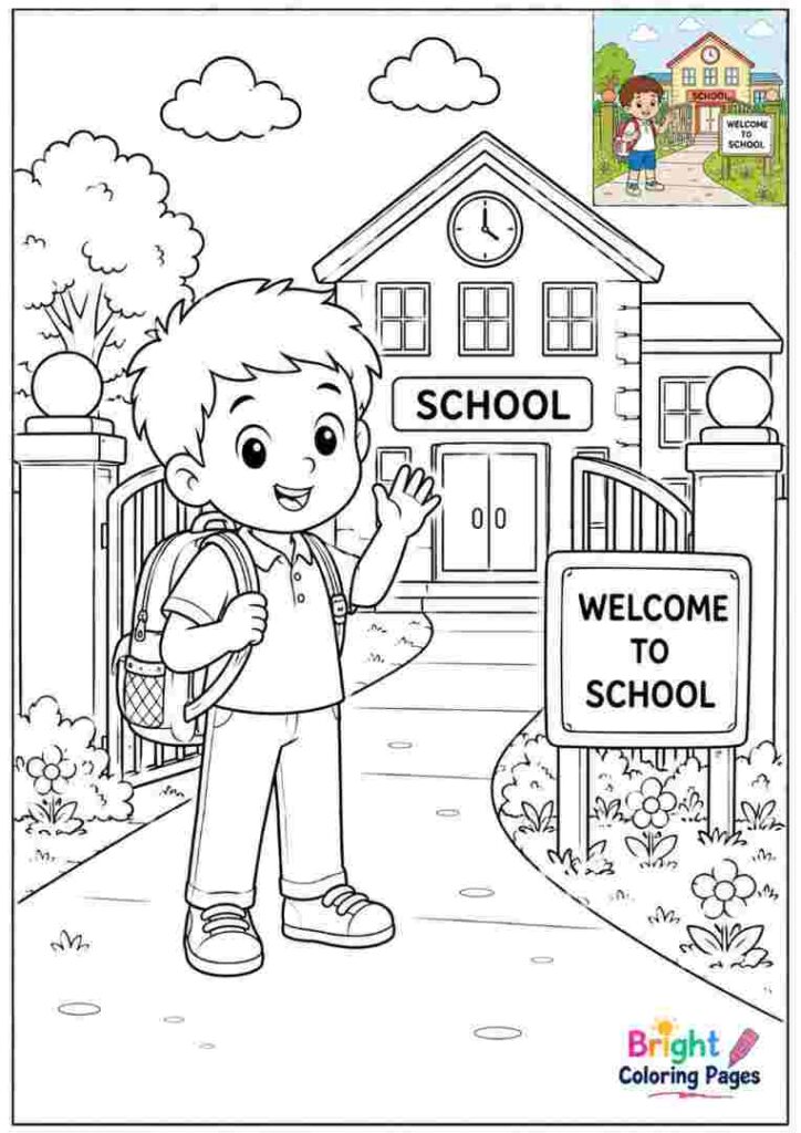 Arriving at School Coloring Page