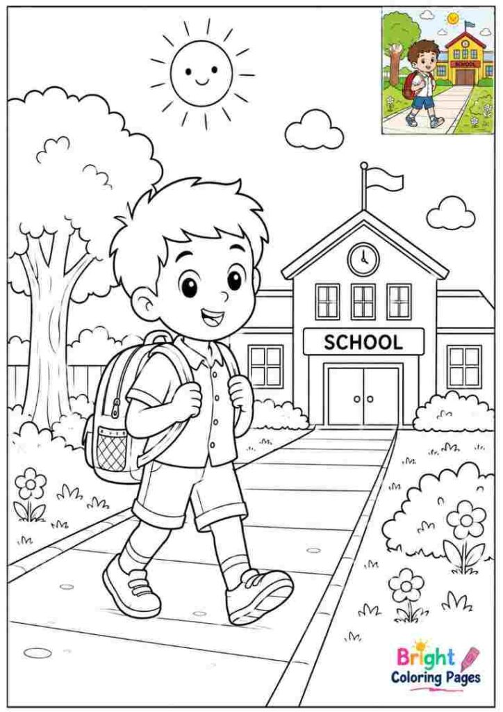 Walking to School Coloring Page