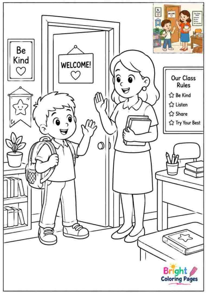 Greeting the Teacher Coloring Page