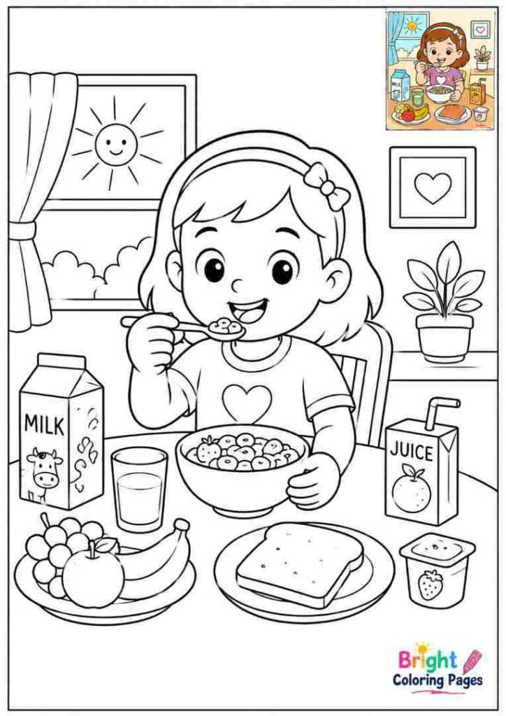 Eating Breakfast Coloring Page