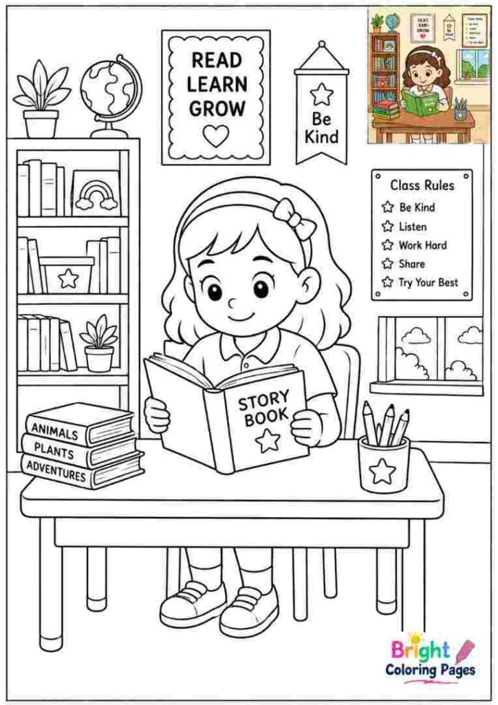 Reading Time Coloring Page