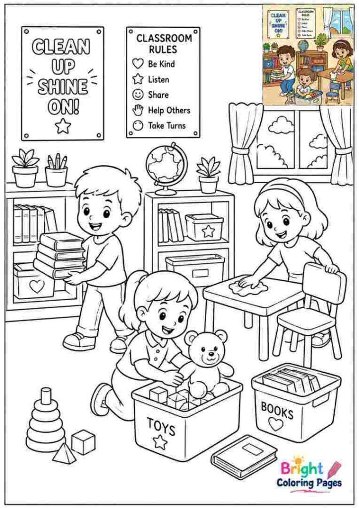 Tidying Up the Classroom Coloring Page