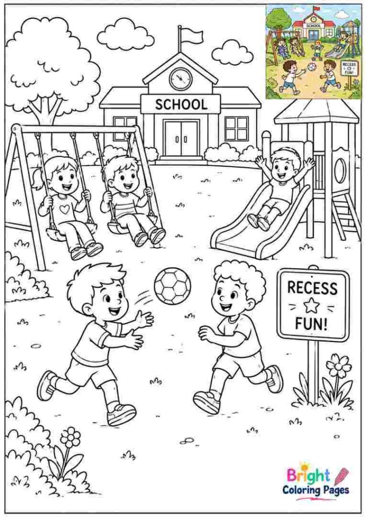 Playing at Recess Coloring Page