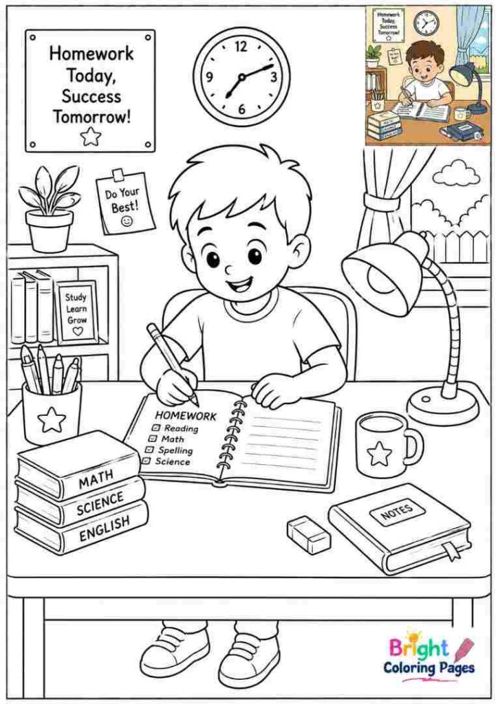 Homework Time Coloring Page