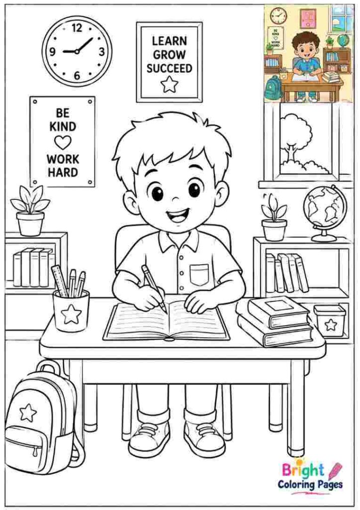 Sitting at a Desk Coloring Page