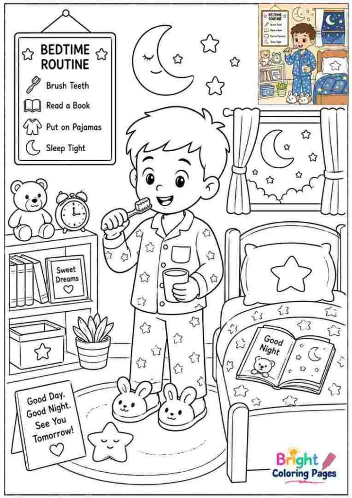 Bedtime Routine Coloring Page
