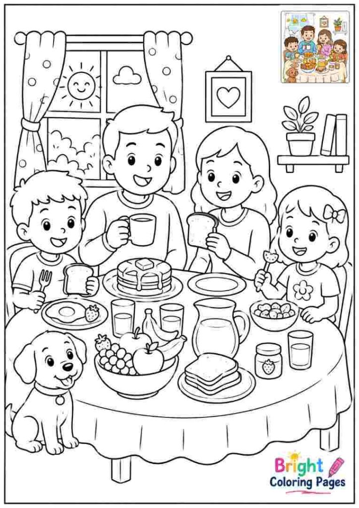 Family Breakfast Joy Coloring Page