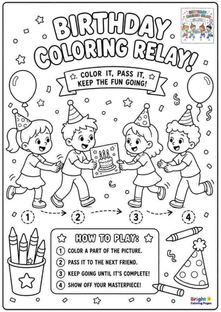 Birthday Coloring Relay Page