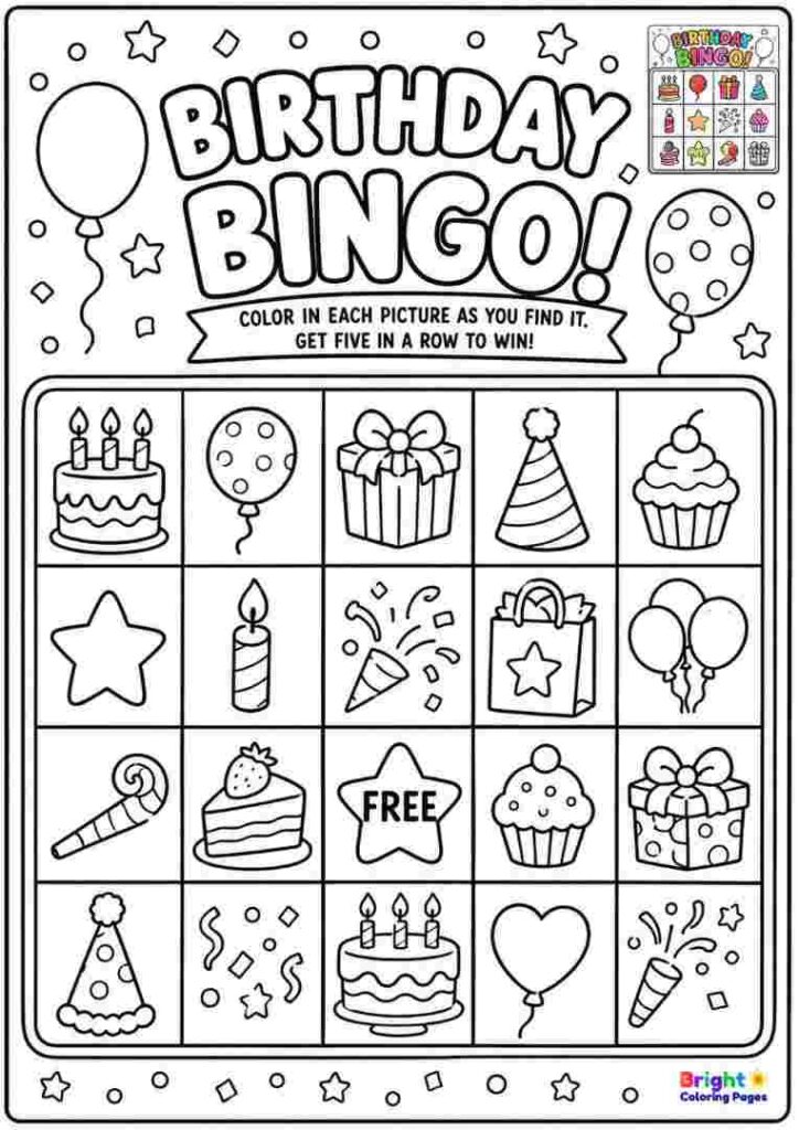 Birthday Bingo Coloring Page