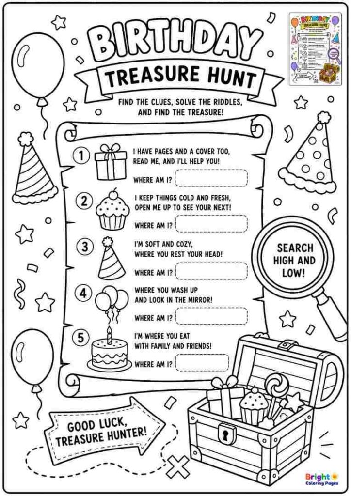 Treasure Hunt Coloring Clue Page