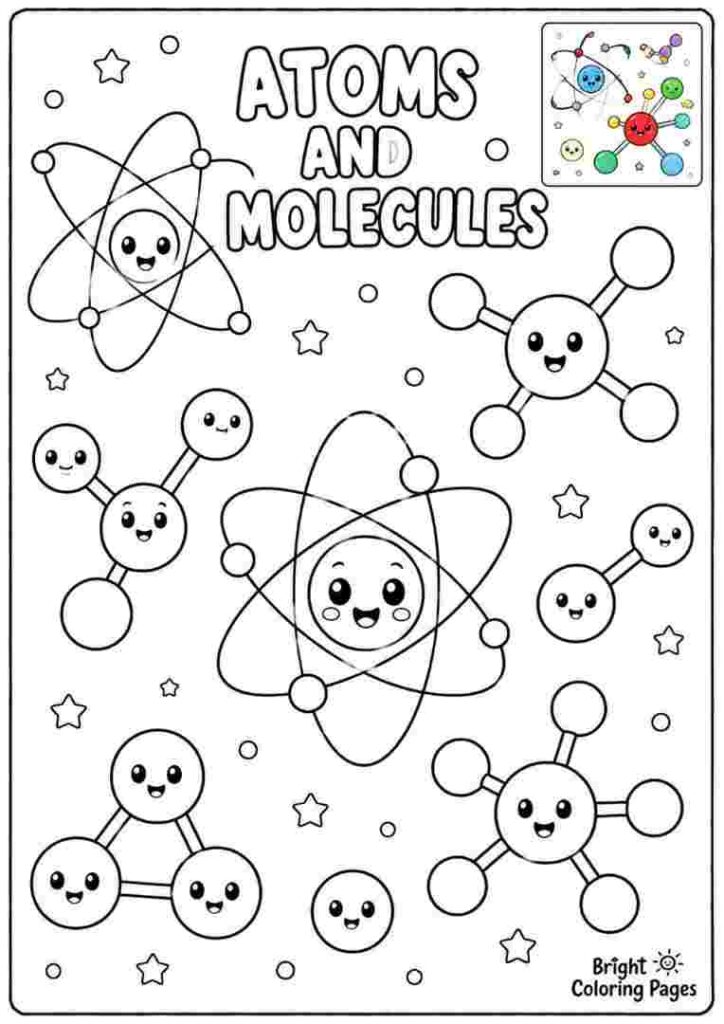 Atoms and Molecules coloring page for kids 