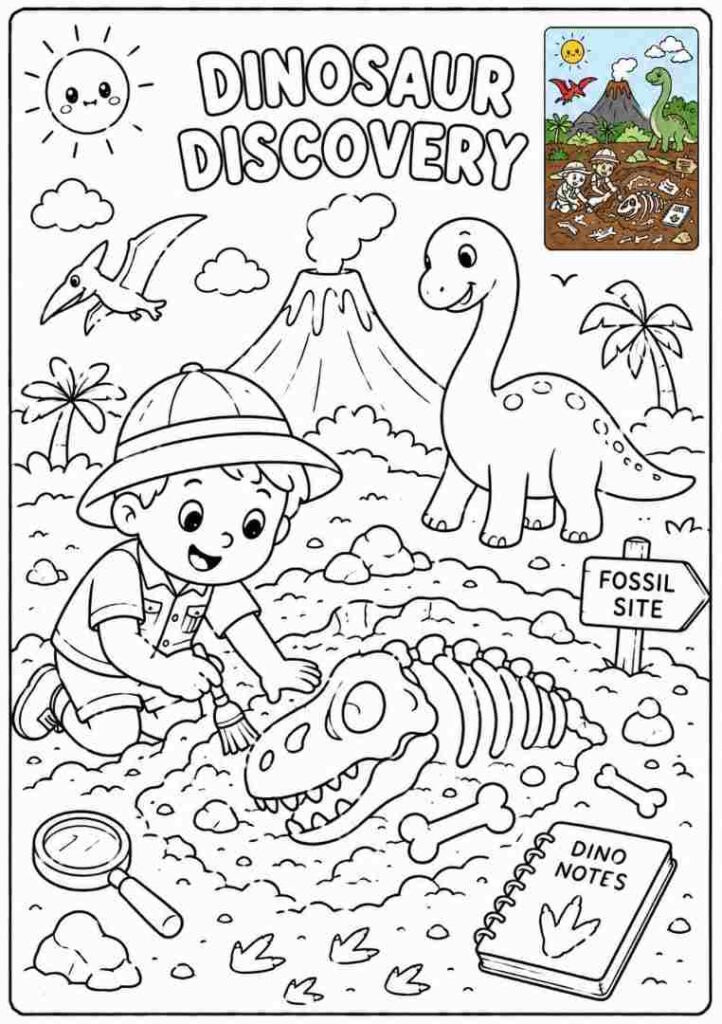 Dinosaur Discovery coloring page for kids 