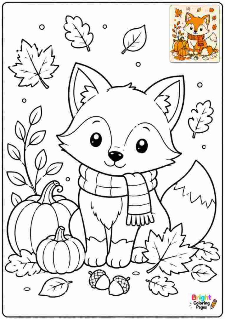 Thanksgiving Fox coloring page for kids 