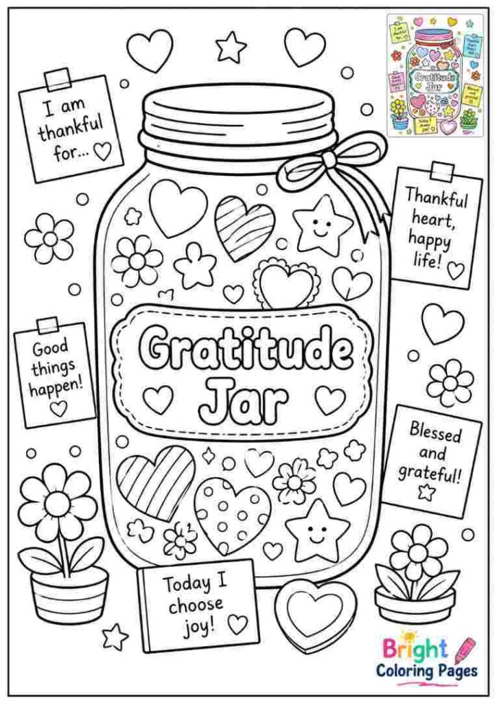 Gratitude Jar Coloring Page