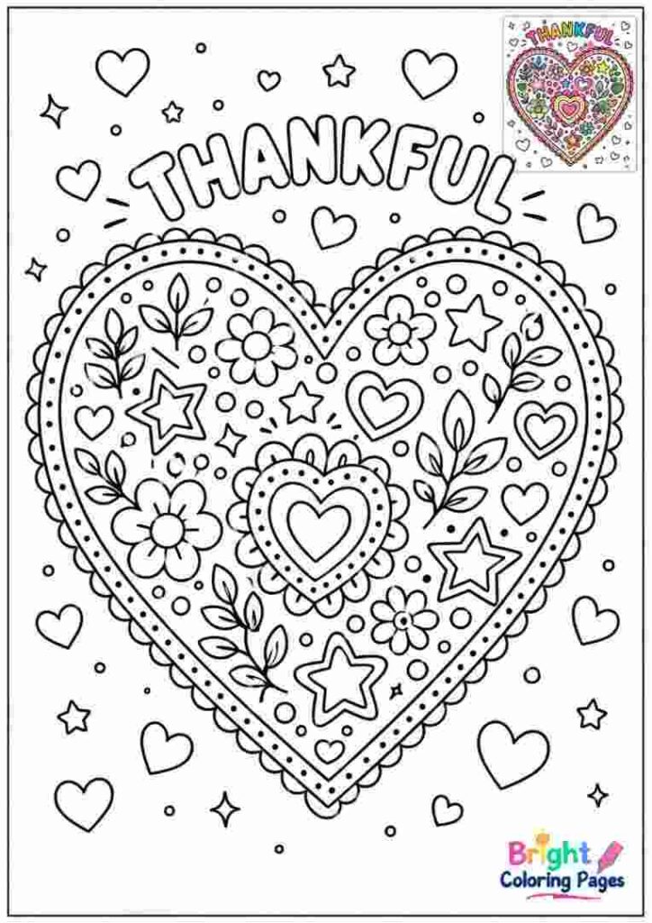 Thankful Heart Pattern Coloring Page