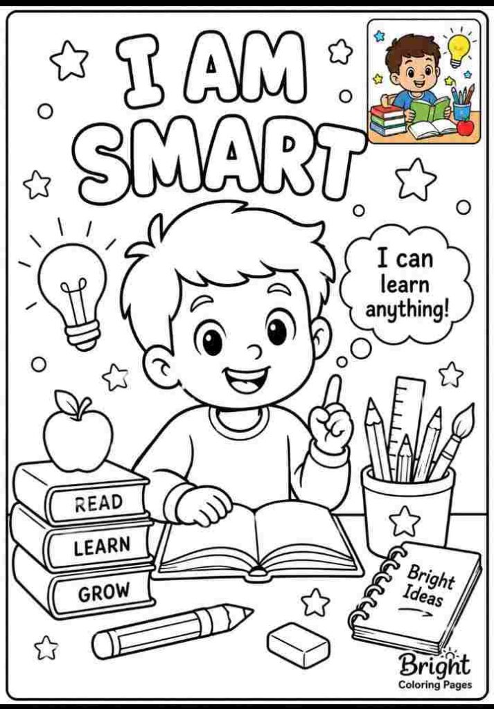 I am smart - Positive Affirmations Coloring Pages For Kids