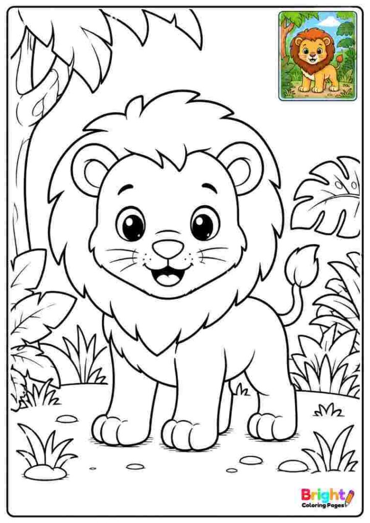 Cute Jungle Lion Coloring Page