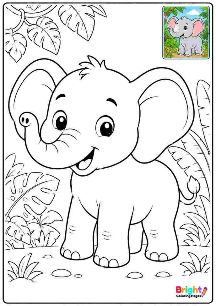 Happy Jungle Elephant Coloring Page