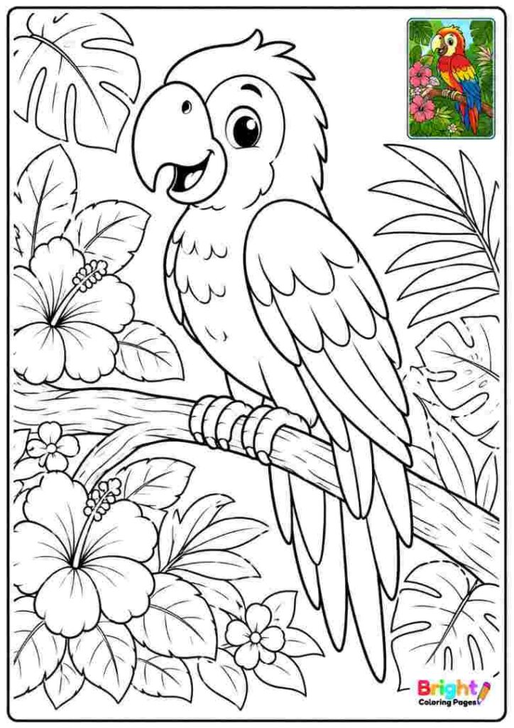Jungle Parrot Coloring Page