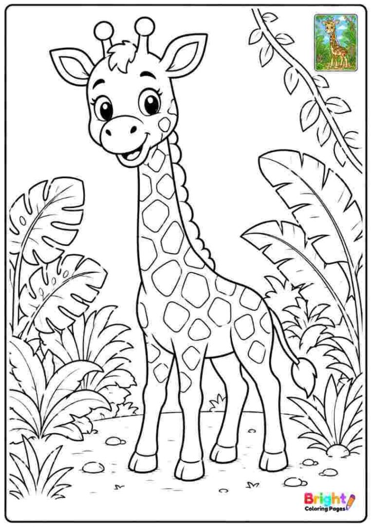Jungle Giraffe Coloring Page