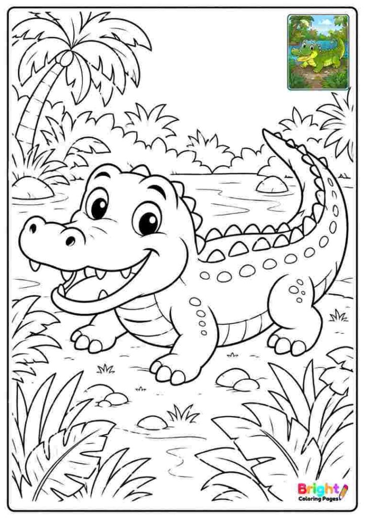 Jungle Crocodile Coloring Page