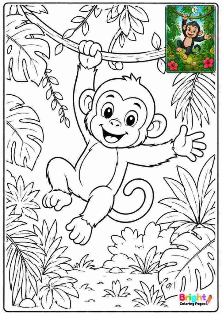 Jungle Chimpanzee Coloring Page