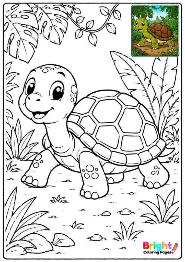 Jungle Turtle Coloring Page
