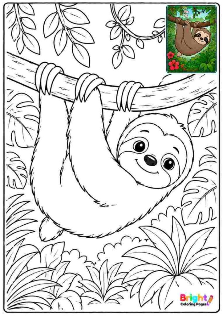Jungle Sloth Coloring Page