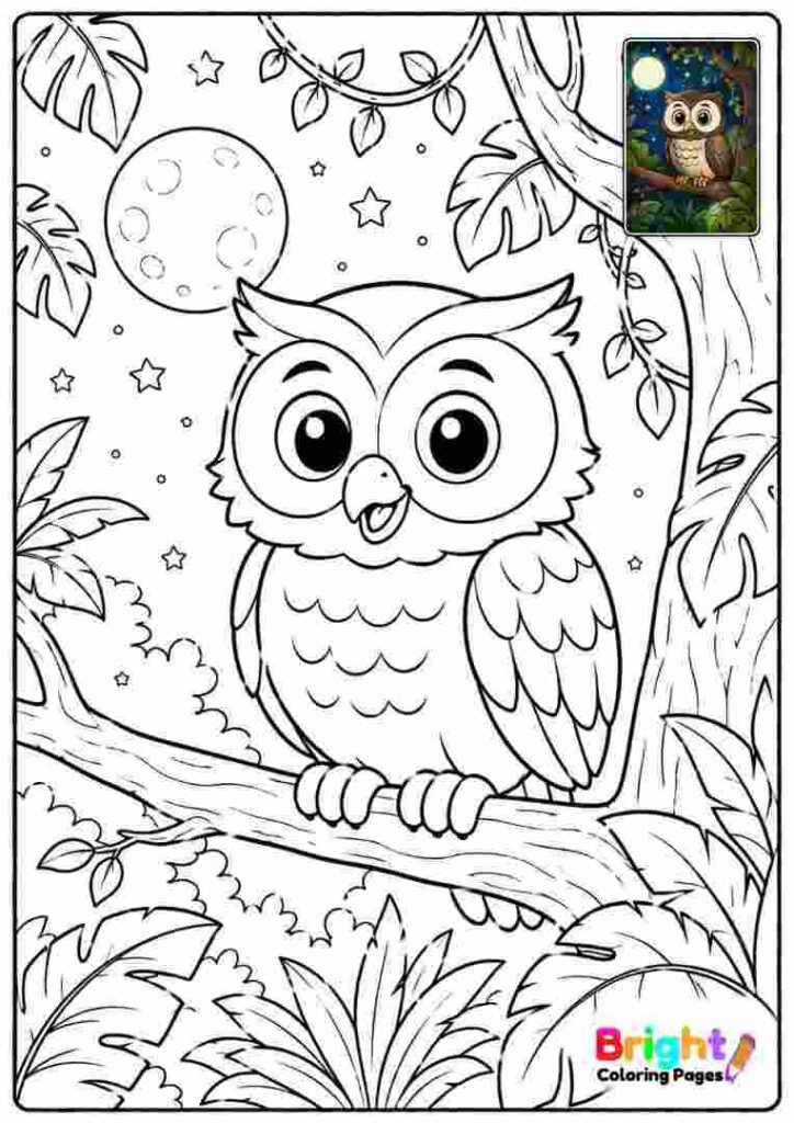 Jungle Owl Coloring Page